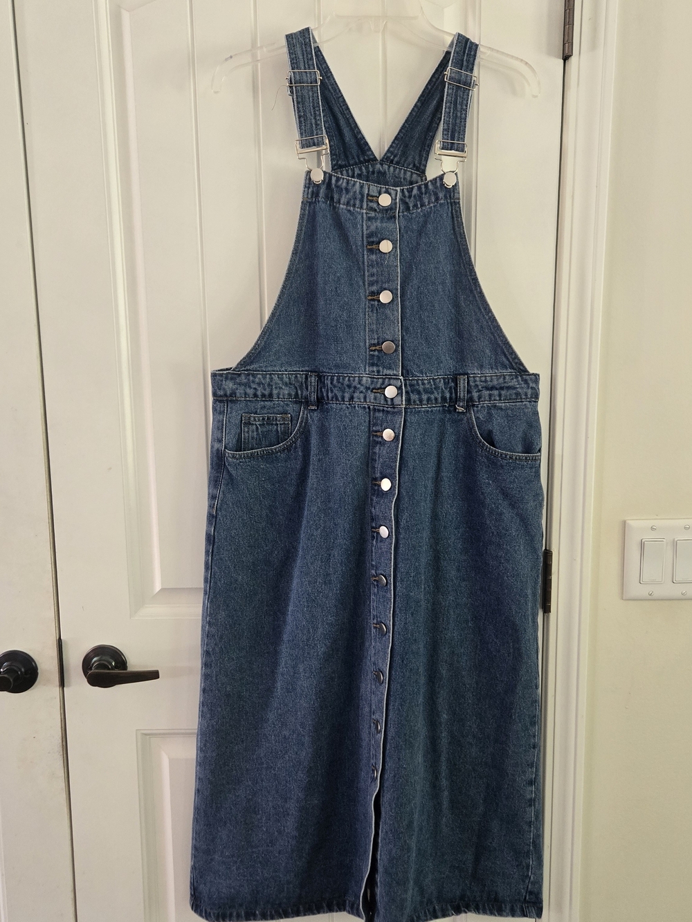 Denim Overall Midi Dress Button Front Pinafore Jumper Medium Wash XL